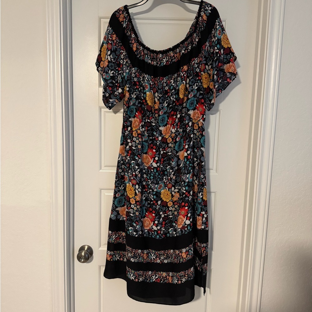 LOFT Black Floral Midi Dress